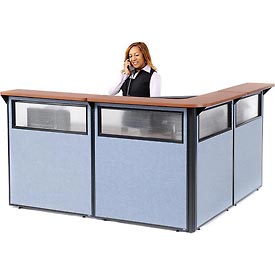 694908WCB Black L-Shaped Reception Station with Window Cherry Counter, Blue Panel - 80 x 80 x 44 in.