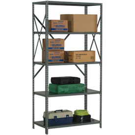 Global Industrial 562158A 36 x 12 x 73 in. Open Clip Style 18 gauge Steel Shelving, Gray - 5 Shelf