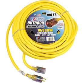 68100 100 ft. Single Tap Extension Cord with Lighted Ends, 10 by 3 gal SJWT-A, 300V - Yellow