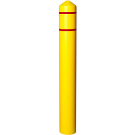 1735YRS Smooth Bollard Post Sleeve with Reflective Red Strips, 4 in. - Yellow