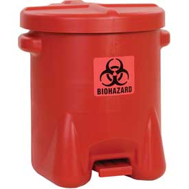 Biohazard Step On Waste Can, 14 Gallon Capacity, Polyethylene, Red, 18 in Width x 21 in Height