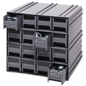 QIC-161GY 11.75 x 11.37 x 11 in. Interlocking Storage Cabinet - 16 Gray Drawers