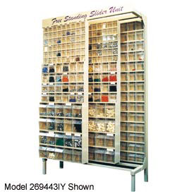 Gondola Free Standing Slider System with 56 Bins - Gray