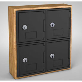 Picture of United Visual Products UVQ1022 Cell Phone Locker 4 Door with Key Lock&#44; Light Oak & Black - 12 x 4 x 13.5 in.