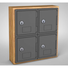 Picture of United Visual Products UVQ1023 Cell Phone Locker 4 Door with Key Lock&#44; Light Oak & Grey - 12 x 4 x 13.5 in.