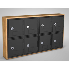 Picture of United Visual Products UVQ1026 Cell Phone Locker 8 Door with Key Lock&#44; Light Oak & Black - 24 x 4 x 13.5 in.