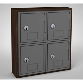 Picture of United Visual Products UVQ1031 Cell Phone Locker 4 Door with Key Lock&#44; Walnut & Grey - 12 x 4 x 13.5 in.