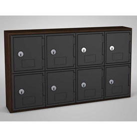 Picture of United Visual Products UVQ1034 Cell Phone Locker 8 Door with Key Lock&#44; Walnut & Black - 24 x 4 x 13.5 in.