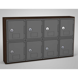 Picture of United Visual Products UVQ1035 Cell Phone Locker 8 Door with Key Lock&#44; Walnut & Grey - 24 x 4 x 13.5 in.