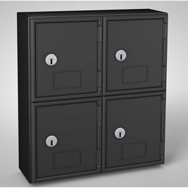Cell Phone Locker 4 Door with Key Lock - Black - 11 x 4 x 12.5 in.