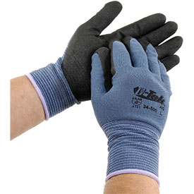 General Purpose Gloves, Coated, Medium, Nitrile Palm, Nylon, Black/Blue, Knit Wrist Cuff