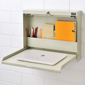 Folding Wall Mounted Locking Shop Desk - Tan