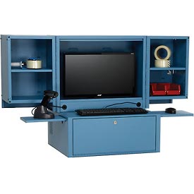 Counter Top Fold-Out Computer Security Cabinet, 24-1/2W x 22-1/2D x 29-3/4H, Blue