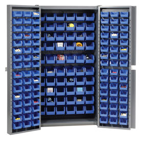 16 Gauge Cabinet with 156 Blue Bins - Gray