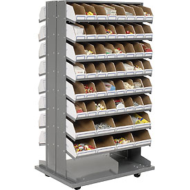 235206 Mobile Double Sided Bin Rack with 112 Corrugated Bins
