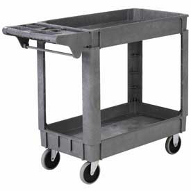 242080 Deluxe Small 2 Shelf Plastic Utility & Service Cart 5 in. Rubber Casters