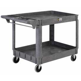 Large Deluxe 2 Shelf Plastic Utility & Service Cart 5 in. Rubber Casters
