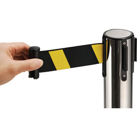 Retractable Crowd Control Stanchion - Stainless Steel - 39 in. Height - Yellow & Black Belt