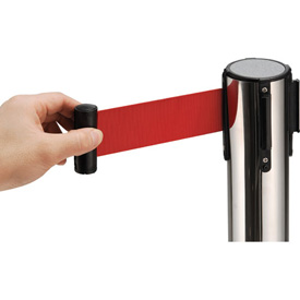 Stainless Steel Crowd Control Stanchion - Red Belt - 39 in. Height