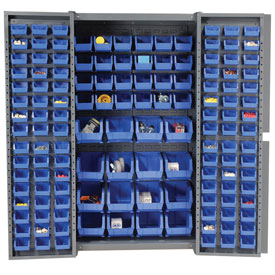 Deep Door Bin Cabinet with 136 Blue Bins & Assembled - Gray - 16 gal