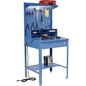 Shop Desk with Pigeonhole Compartments & Pegboard Riser with Shelf - Blue