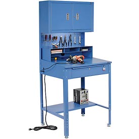 Shop Desk with Pigeonhole Compartments & Cabinet Riser - Blue