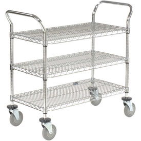 48 x 24 in. Wire Utility Cart with 3 Shelves - Chrome - Capacity 800 lbs