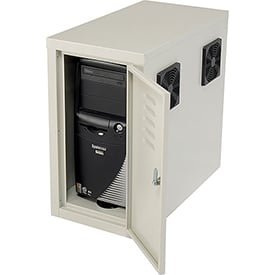 Global Industrial 249309JBG Computer CPU Side Cabinet with Front & Rear Doors 2 Exhaust Fans, Beige