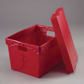 Picture of Global Industrial 257920RD 18.5 x 13.25 x 12 in. Corrugated Plastic Postal Mail Tote with Lid Red Case - Pack of 10