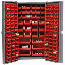 Deep Door Bin Cabinet with 132 Red Bins & Assembled - Gray - 16 gal