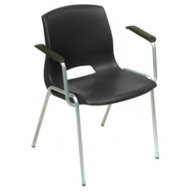 Global Industrial 921397BK Stack Chairs with Arms Plastic Merion Collection Case, Black - Pack of 4