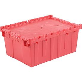 21.875 x 15.25 x 9.687 in. Plastic Storage Totes with Shipping Hinged Lid - Red