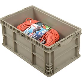 Solid Straight Wall Storage Container, 24 in L x 15 in W x 11 in H, Gray, Polyethylene