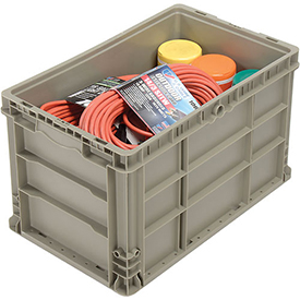 Solid Straight Wall Storage Container, 24 in L x 15 in W x 14 in H, Gray, Polyethylene