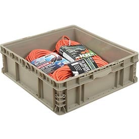 Solid Straight Wall Storage Container, 24 in L x 22 in W x 7 in H, Gray, Polyethylene