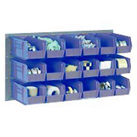 Wall Bin Rack Panel with 32 Blue Stacking Bins - Gray