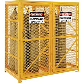 Global Industrial 493355 Cylinder Storage Cabinet with Double Door Vertical, Capacity 18 lbs Assembled, Yellow