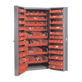 Deep Door Bin Cabinet with 136 Red Bins & Assembled - Gray - 16 gal