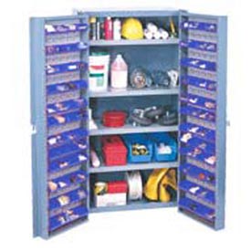 Deep Door Bin Cabinet with 96 Blue Bins & Shelves Unassembled - Gray - 16 gal