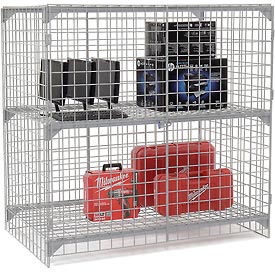Wire Mesh Security Cage with Ventilated Locker - Gray - 60 x 24 x 60 in.