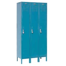 Single Tier Paramount Locker with 3 Door Ready to Assemble - Blue - 12 x 12 x 60 in.