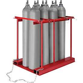 Global Industrial 270219 Forkliftable Cylinder storage Caddy with Stationary for 8 Cylinders, Red