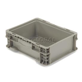 Solid Straight Wall Storage Container, 12 in L x 15 in W x 5 in H, Gray, Polyethylene