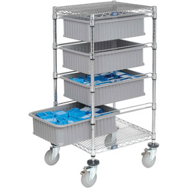 Chrome Wire Cart with 6 in. Grid Containers - Gray
