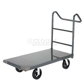 Steel Deck Platform Truck for 8 in. Rubber Casters with Ergo Handle - Gray - Capacity 2400 lbs
