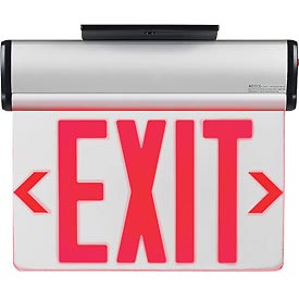 Global Industrial JM-800SRC-AL-2 Surface Mount LED Edge Lit Exit Sign, Red Letters with Nickel-Cadmium Battery Backup, UL
