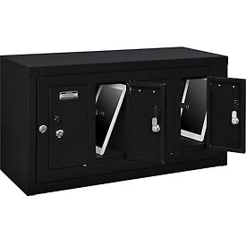 Global Industrial 493329BK 4 Doors Tablet & Cell Phone Locker with Keyed Lock & Hasp & Master Door Open, Black