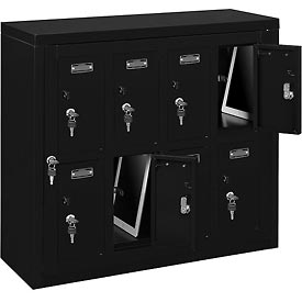 Global Industrial 493330BK 8 Doors Tablet & Cell Phone Locker with Keyed Lock & Hasp & Master Door Open, Black