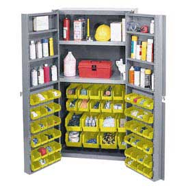 Bin Cabinet Deep Door with 64 Yellow Bins - Gray - 38 x 24 x 72 in.