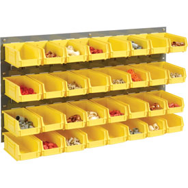 Wall Bin Rack Panel with 32 Yellow 4.13 x 7.5 x 3 in. Stacking Bins - 36 x 19 in.